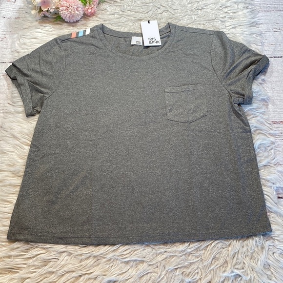 NWT Iris & Ink Topwear Heathered Grey Pocket Tee sz M - Picture 1 of 9
